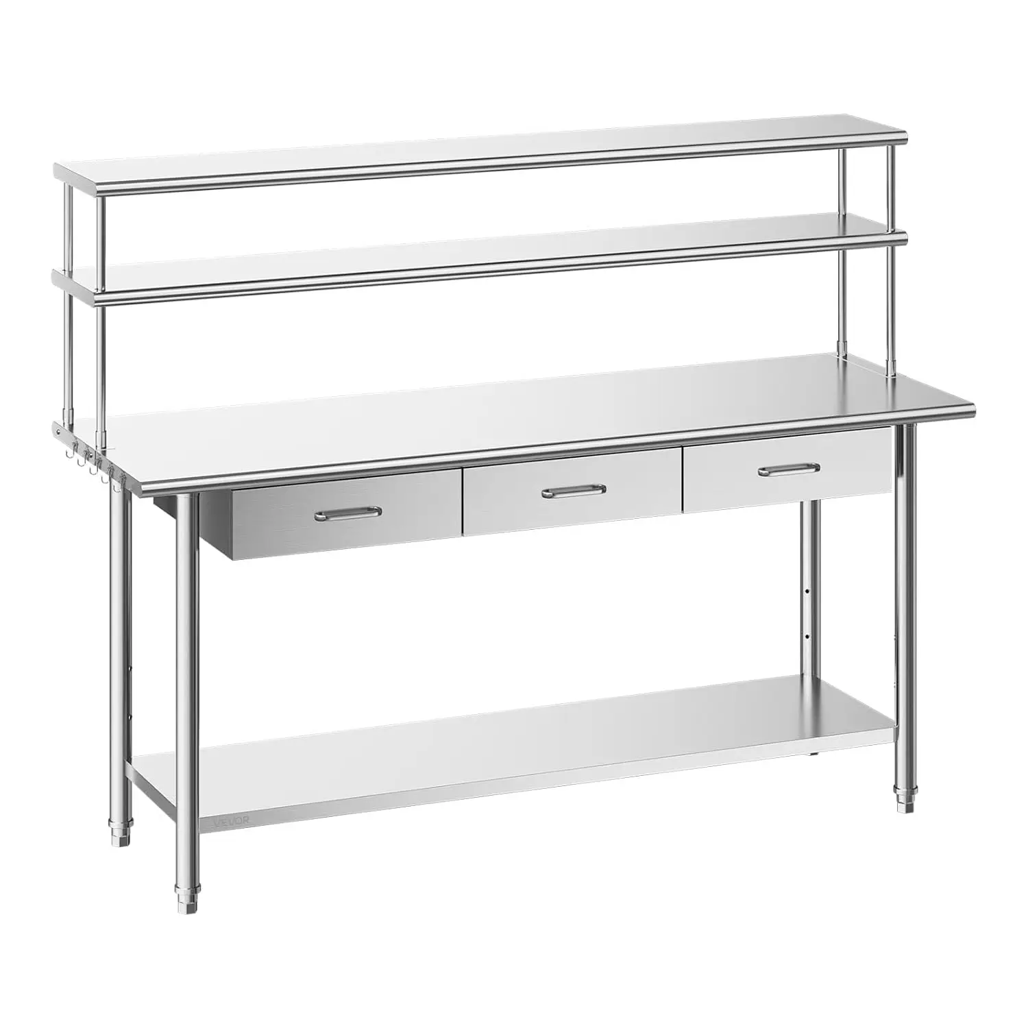 

Stainless Steel Work Table, 24x72 Inch Food Prep Table with Overshelves and 3 Drawers, Commercial Kitchen Workstation with Adjus