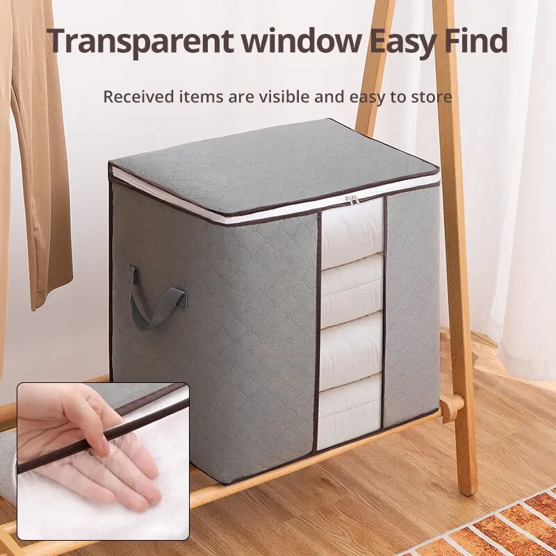 

Clothes Storage Boxes Large Capacity Non-Woven Storage Box for Clothing And Bedding Storage Semitransparent Durable