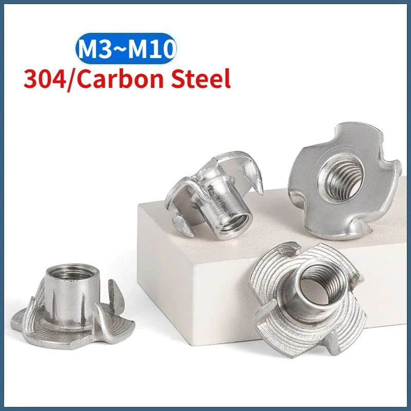 M3-m10 Sus304 Stainless Steel/zinc Plated Four Claws Nut Speaker T-nut Blind Pronged Insert Tee Nut For Wood Furniture