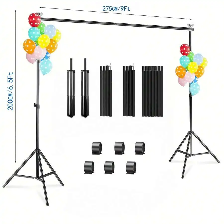 Backdrop Stand 9x6.5ft(WxH) Photo Studio Adjustable Metal Background Stand ,Balloon Arch Support Kit,Parties Wedding Events Decoration