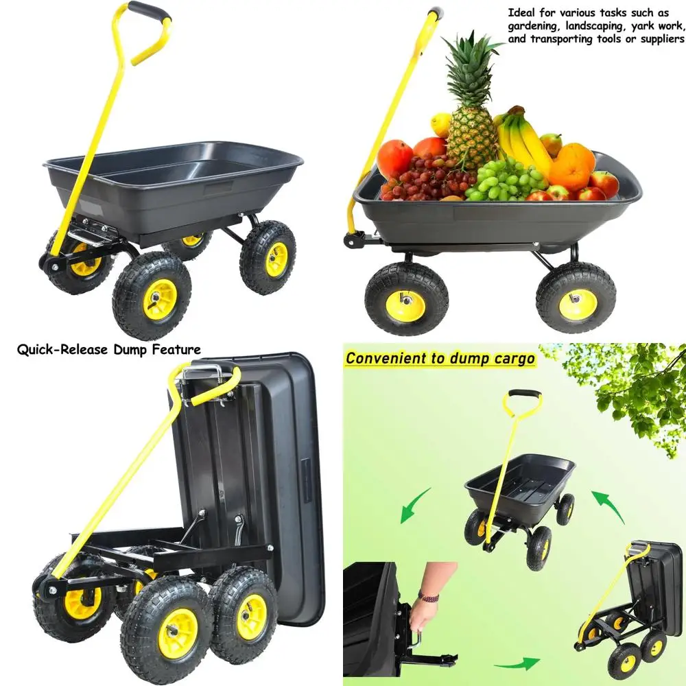 

Outdoor Garden Utility Wagon with Steel Frame, 300-Pound Capacity, Wheelbarrow for Yard Work