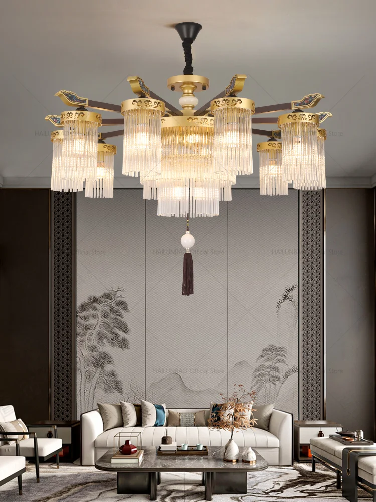 

Light Luxury Crystal New Chinese Chandelier Zen Atmosphere Restaurant Modern Bedroom Villa Duplex Hotel Project Living Room Ligh