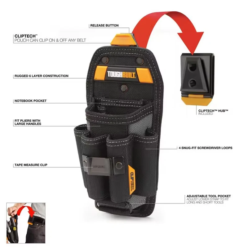 TOUGHBUILT TB-CT-36-L6 فني 6 جيب الحقيبة أدوات كبيرة حقيبة التعبئة والتغليف المحمولة أداة السلطة الملحقات