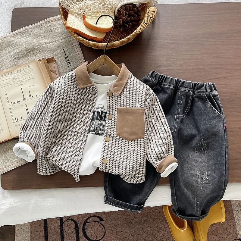 New Children Boys Spring Autumn Baby Clothes Suit Stripe Coat Shirt Pants 3Pcs/Sets Kids Clothing Infant Toddler Casual Outfits