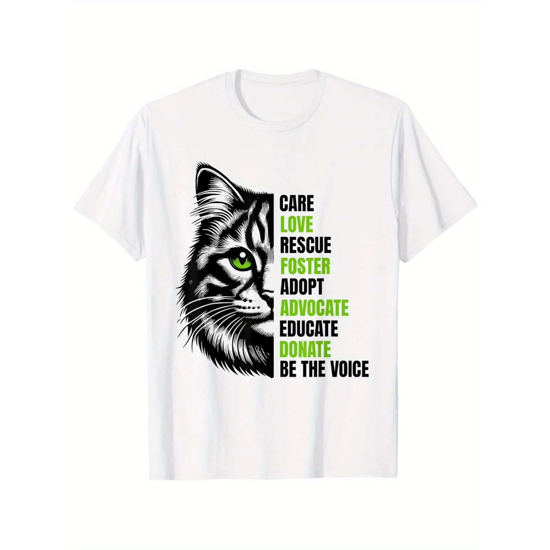

Men Women Unisex Animal Rescue T-shirt Cat Lover Graphic Tee Casual Short Sleeve Pet Adoption Donate Top
