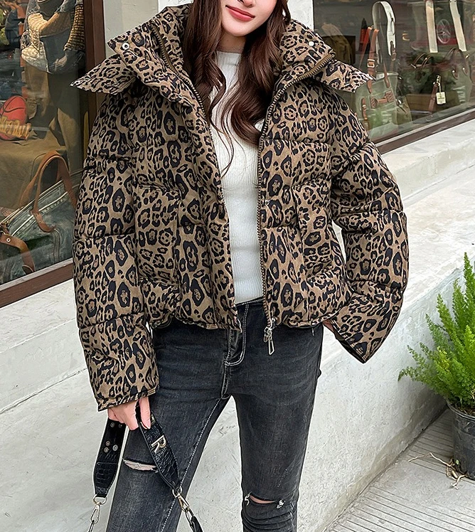 Cotton Clothes Women's Short 2026 New Design Sense Winter Thickened Leopard Print Hooded Loose Cotton-padded Jacket