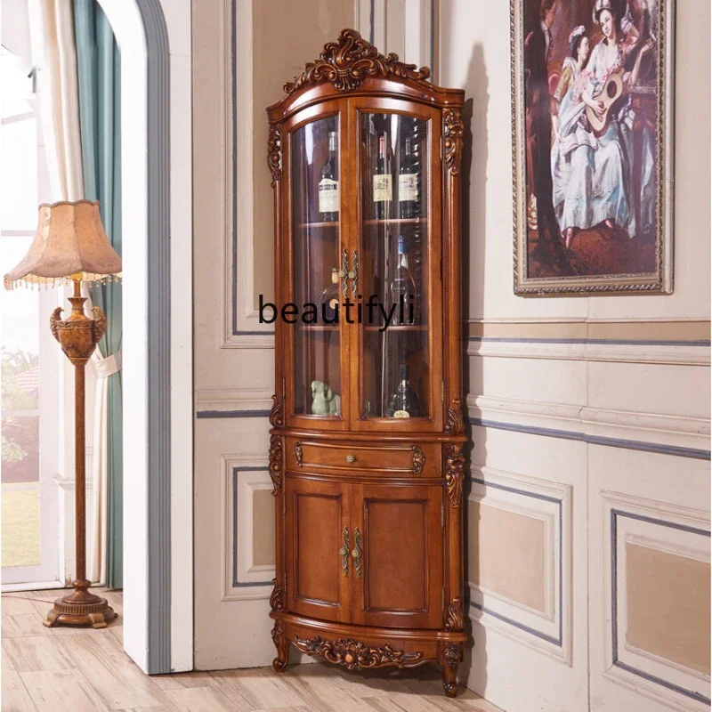 

ss1001 American solid wood corner wine cabinet European corner side wall multi-functional restaurant vertical cabinet with door