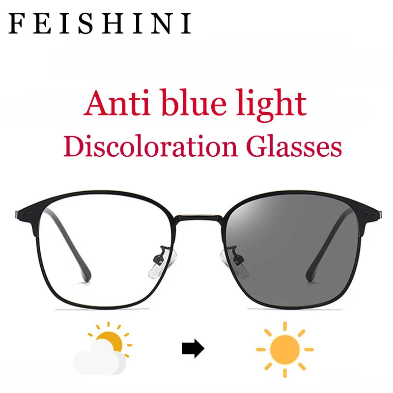 Feishini Anti Blue Light Glasses Women Oval Blocking Filter Reduces Eyewear Strain Clear Photochromic Sunglasses Men