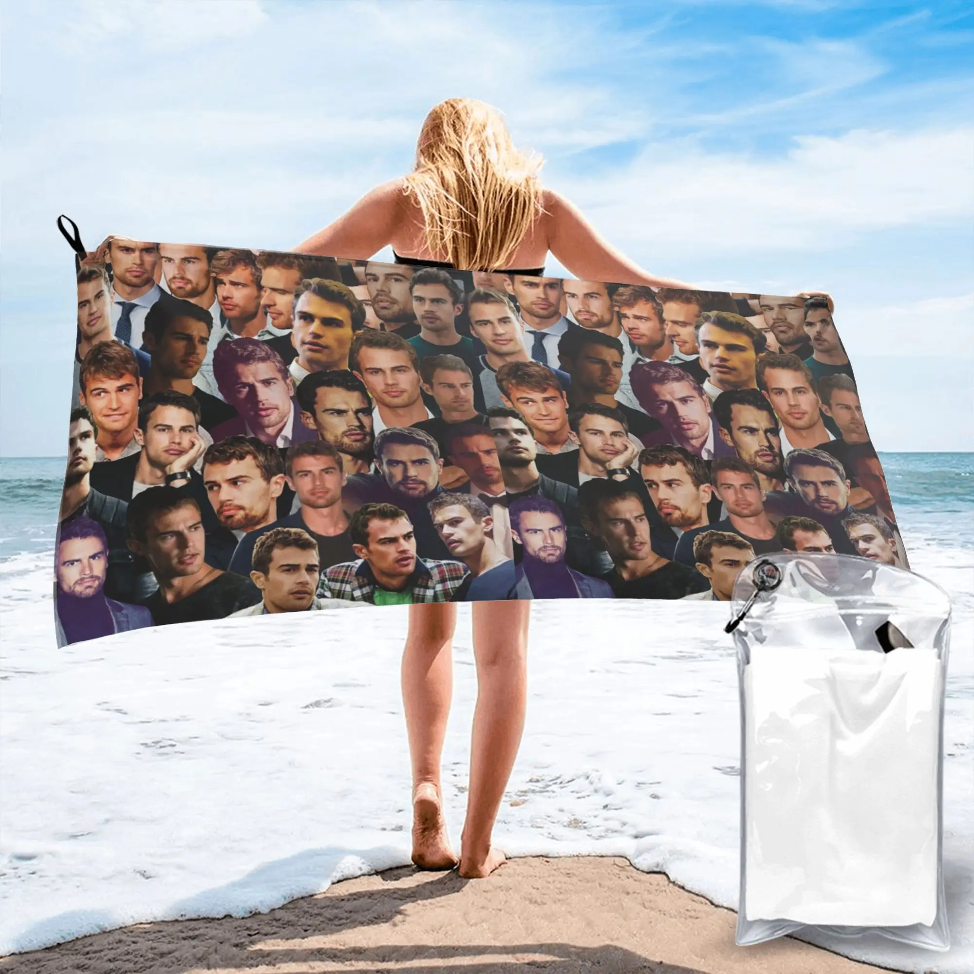 Theo James Photo Collage Beach Towel Soft Microfiber Quick Dry Absorbent Quick Towels For Swimming