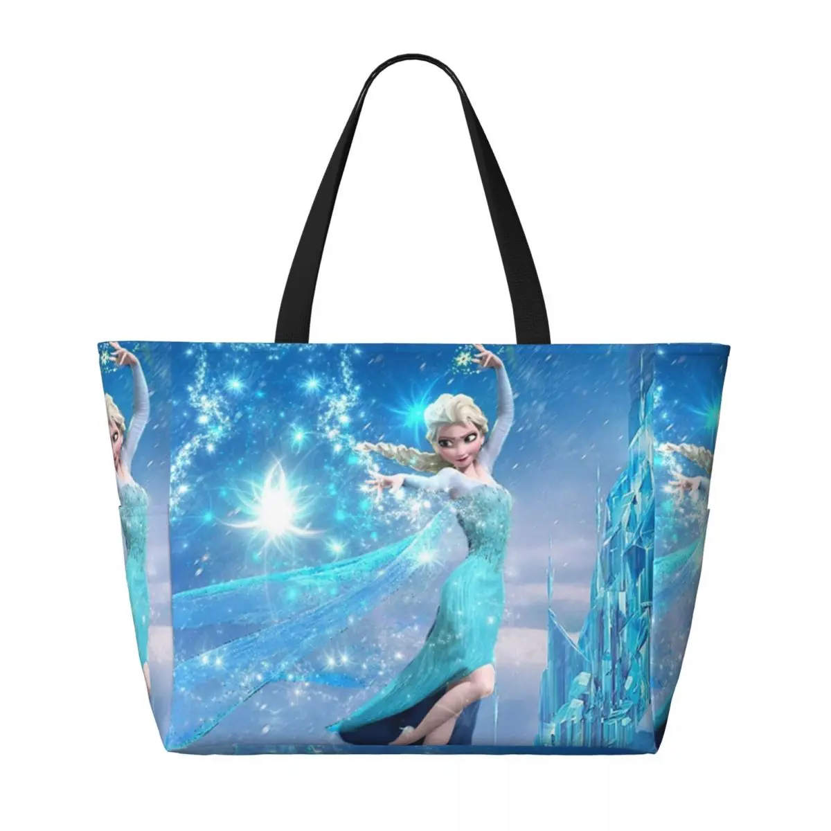 Custom Elsa Princess Frozen Travel Tote Bag Women Large Capacity Groceries Shoulder Shopper Bags