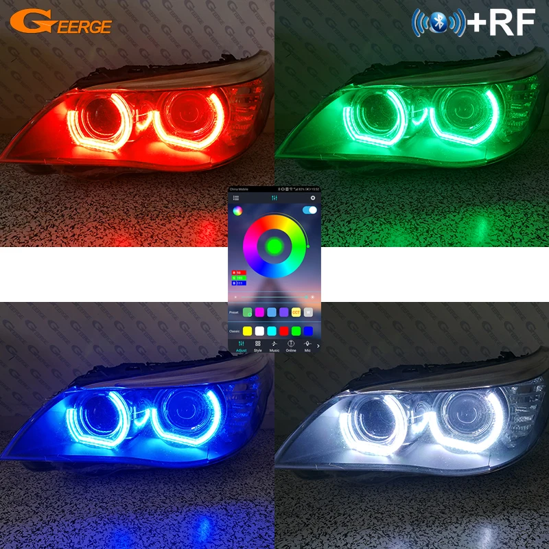 

Для BMW 5-серии E60 E61 LCI RF Remote Bluetooth-совместимое приложение Многоцветный RGB DTM M4 Стиль LED Angel Eyes Kit Halo Rings