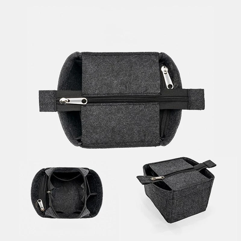 Large Capacity Felt Insert Bag with Cover Portable Travel Insert Liner Bag Handbag Zipper Make Up Cosmetic Bag Inner Pocket