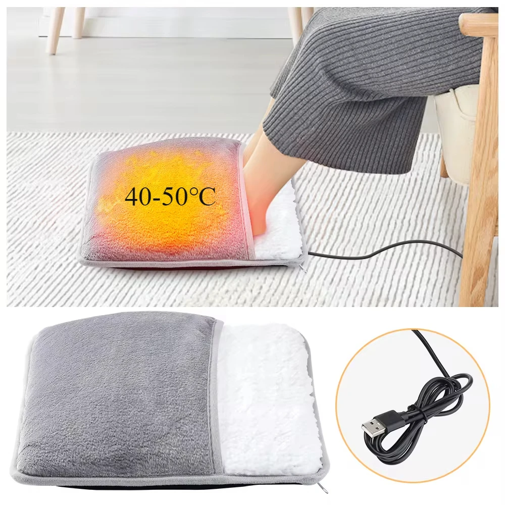 Tappetino riscaldante elettrico per piedi morbido peluche lavabile scaldapiedi riscaldatore per borsa USB Plug-in coperta termica elettrica per piedi