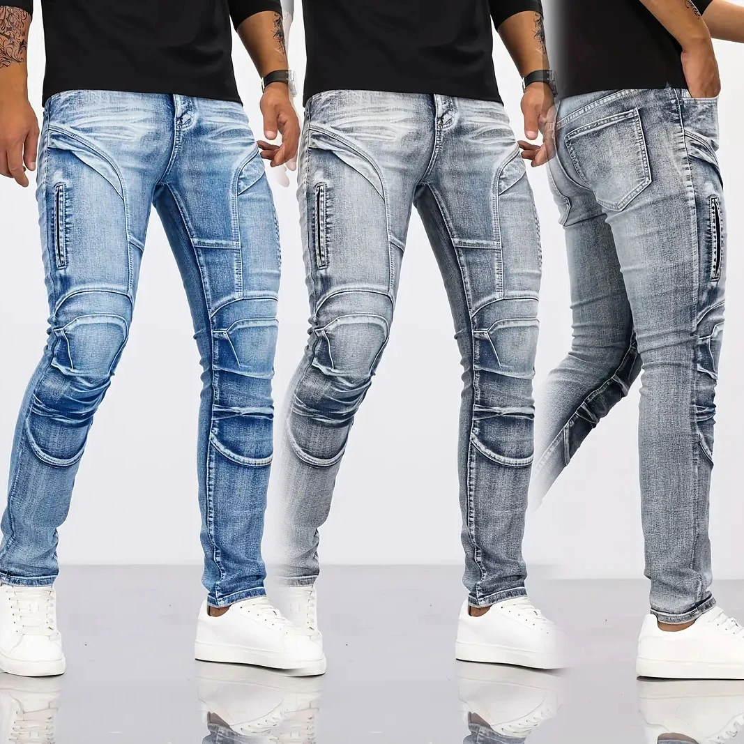 Men's Slim Fit Biker Jeans Black Beige