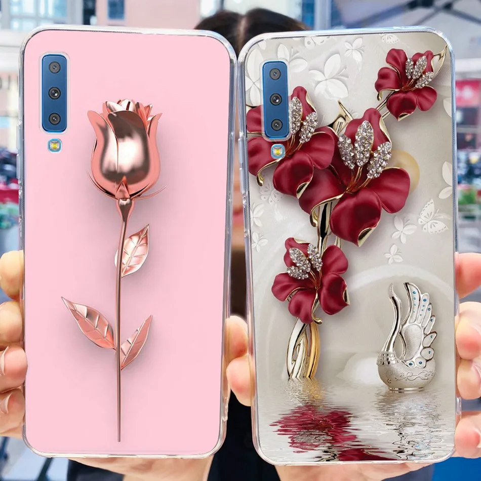 For Samsung Galaxy A7 2018 Phone Case Samsung A7 (2018) SM-A750F Elegant Printing Soft Silicone Clear TPU Slim Back Cover