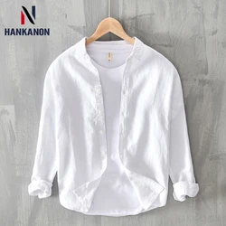 75% Cotton 25% Linen Men's Solid Color Shirt 2024 Cotton and Linen Casual Long Sleeve Shirt Coat，High-quality Long-sleeve Shirt