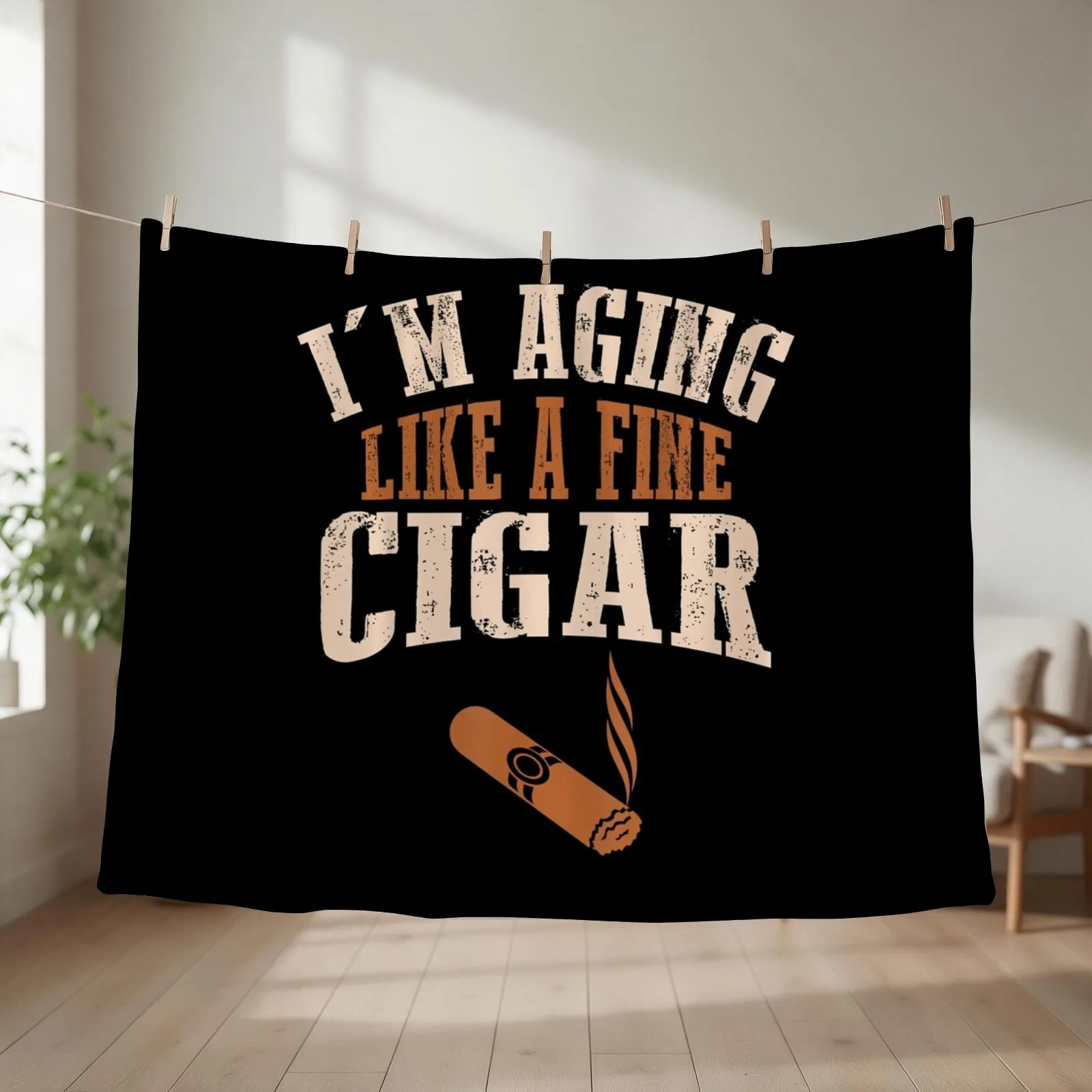 Cigar Funny Smokers Lovers Im Aging Like Fine Throw Blanket couch cozy soft plush fuzzy picnic outdoor blanket