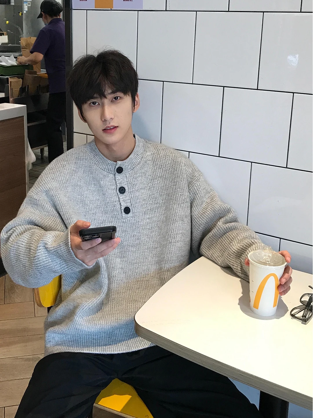 

Мужской вязаный свитер Light ey American Sle Henry Collar на пуговицах, осенне-зимний базовый слой, трикотаж Cleanfit