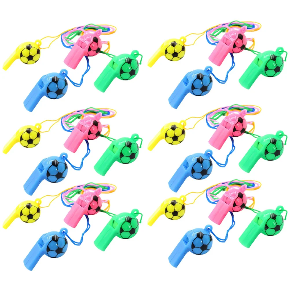 24 Pcs Soccer Pattern Whistle Plastic Cheering Toys Sports Referee Whistles Kids Party Favors Football Themed Training Noise