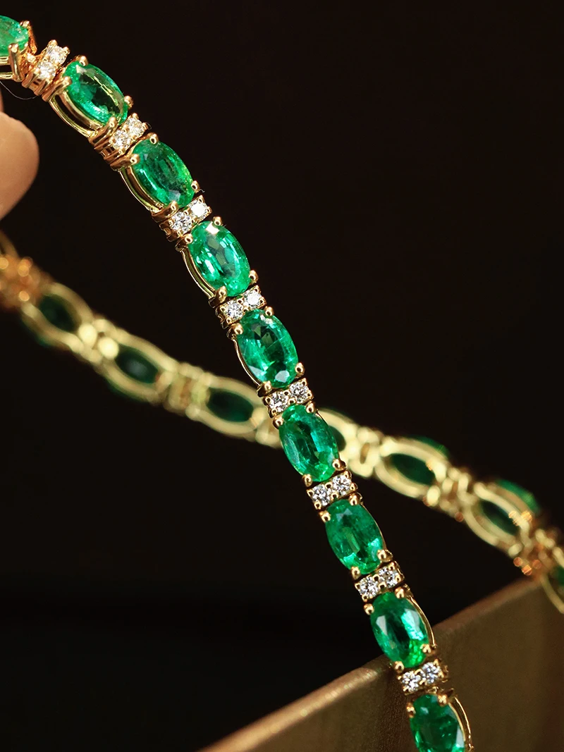 KUGG 100% 18K Yellow Gold Bracelet Luxury Design Shiny Diamond Natural Emerald Gemstone Bracelet for Women High Party Jewelry