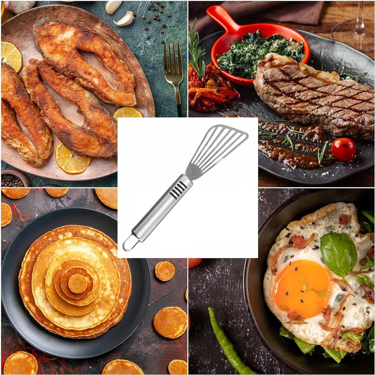 

Stainless Steel Slotted Turner & Fish Spatula With Non-Slip Handle - Kitchen Tools