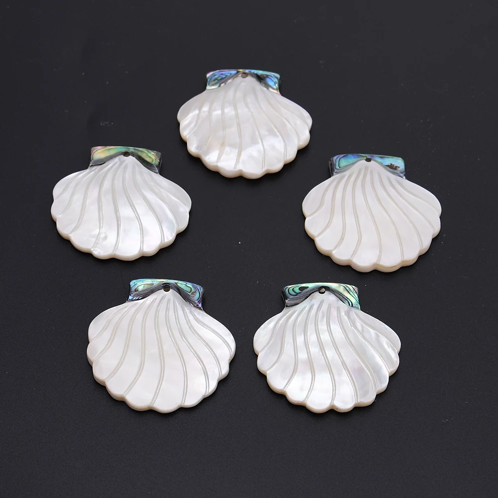APDGG 5 Pcs 41mm Natural White Sea Shell Green Abalone Sector Charms Pendant Beads Jewelry Making DIY