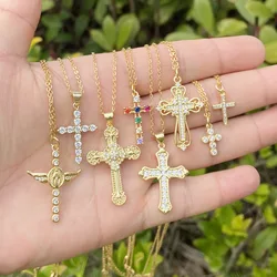 2022 Copper Micro-inlaid Zircon Cross Pendant Necklace Classic 18K Plated Chain Necklace  Accessories Wholesale