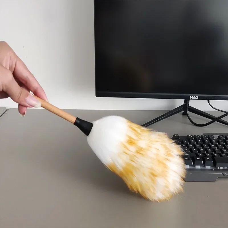 Scalable Wool Dust Collector Wood Handle Soft Wool Brush Anti Static Lightweight Washable for Home Car Cleaning Gentle Multi Sur