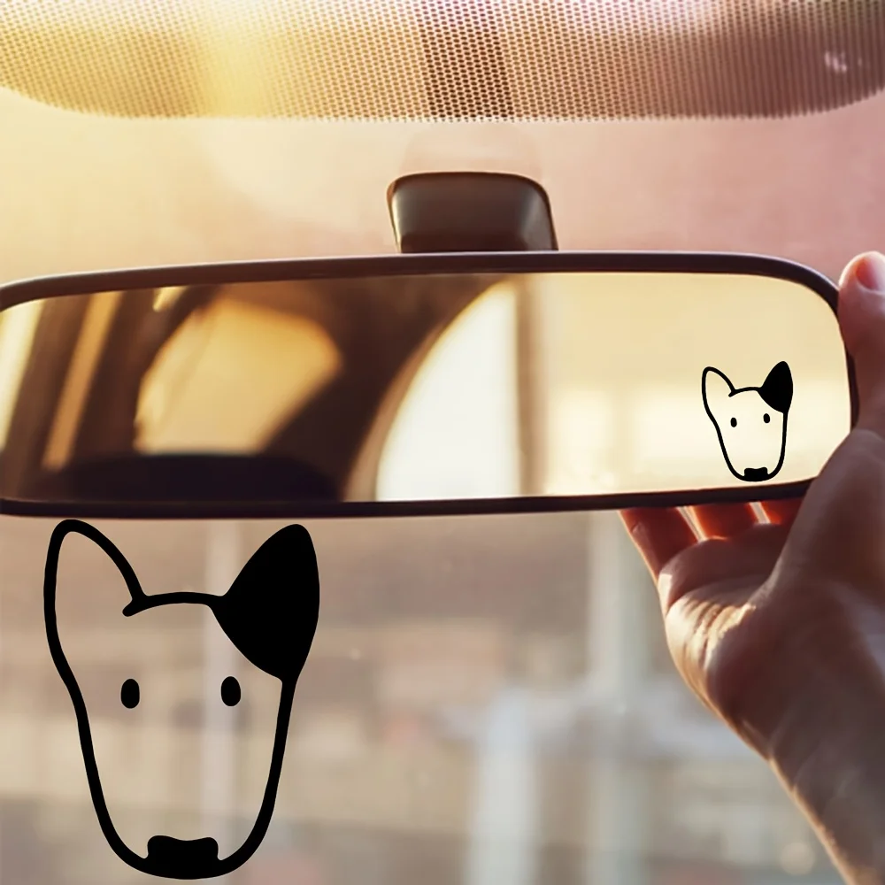 4 Stück/Set Niedliche Bullterrier-Vinyl-Aufkleber, Wasserfeste Aufkleber für Auto-Rückspiegel, DIY-Dekoration