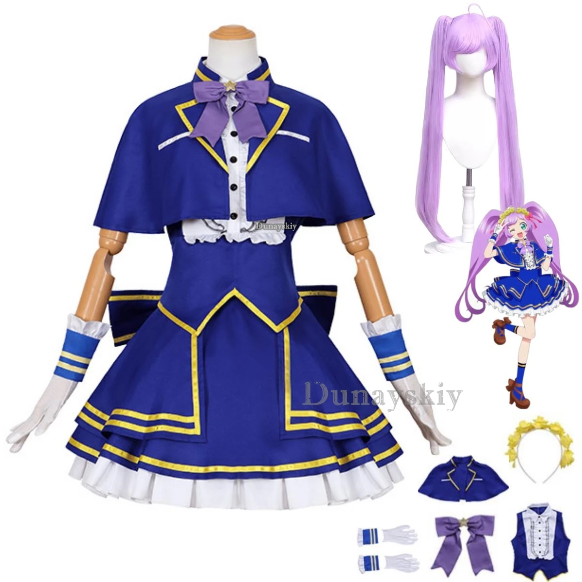 Anime Pripara Manaka Laala  Cosplay Costume SoLaMi Smile Wig Blue Lolita Dress Uniform Woman Kawaii Masquerade Ball Suit