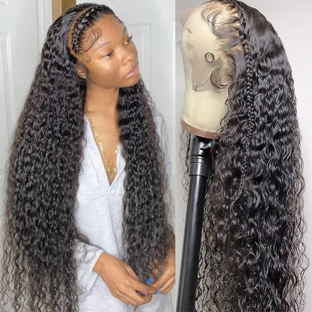 HD Transparent Lace Frontal Wigs Deep Wave Pre Cut Pre Plucked 13x6 Human Hair Lace Frontal Wig 40 Inch Brazilian Wigs On Sale