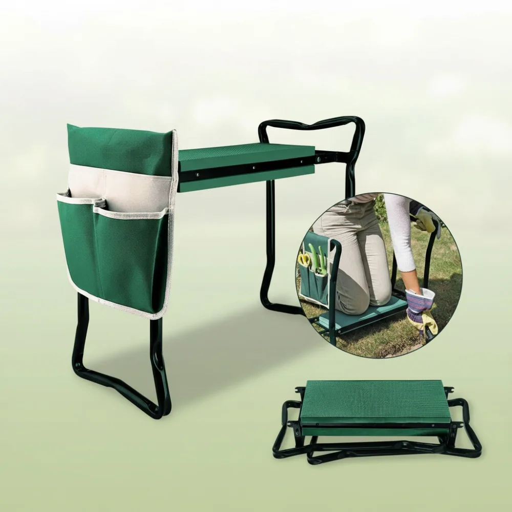 

Foldable Garden Kneeler Seat with Thick Pad & Tool Pouch, 330lb Capacity - Protects Knees from Dirt for Seniors