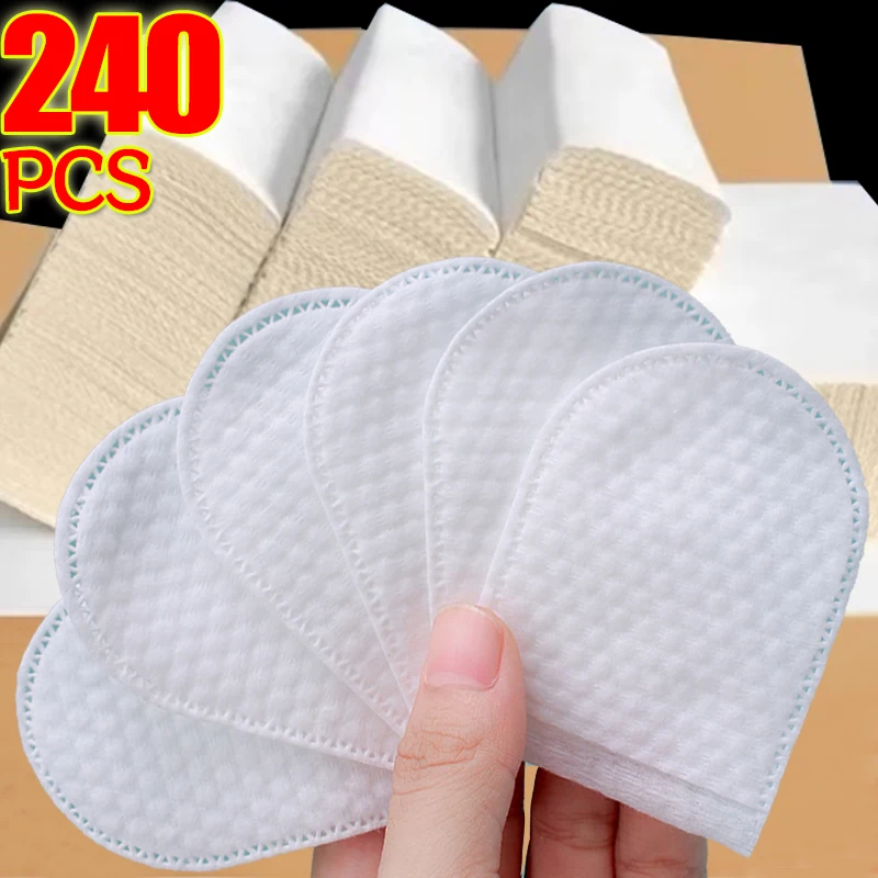 240PCS Disposable Makeup Remover Cotton Pad Soft Non-woven Fabric Cleansing Paper Wipe Cosmetic Pad U-Shaped Makeup Cotton Wipes