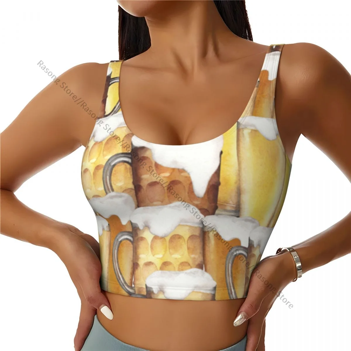 

Women Sexy Sports Vest Watercolor Glasses Of Beer Female Streetwear Sport Lingerie Tee Crop Top