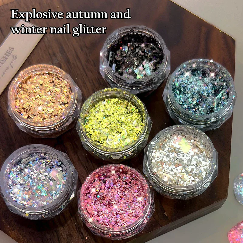 1 Box Holographic Pure Shiny Glitter Flakes Sparkly Chunky Iridescent Gold Silver Metallic Mermaid Nail Art Powder Sequins