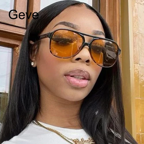 Imagen 2 del producto Gafas de sol amarillas de piloto para mujer, lentes de conducción de gran tamaño, Retro, Vintage, gradiente, 2024