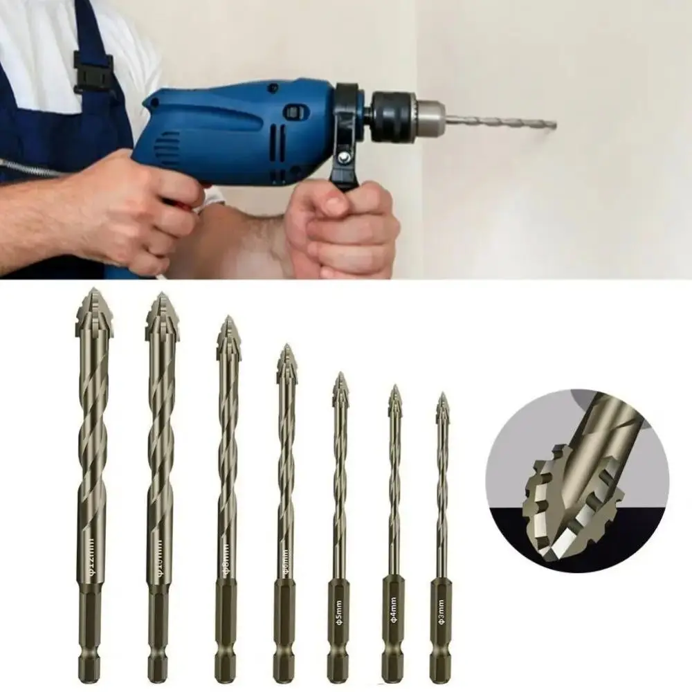 Four-Edged Eccentric Drill Bit Serrated High Hardness Tile Drill Bit Skewed Head Hexagonal Shank Drill Bit Set Drilling Tool