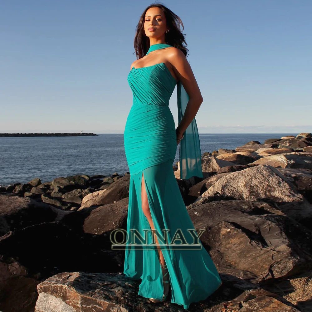 

Customized Fashion Chiffon Evening Dresses Pleat for Women with Slit Dubai Saudi Vestidos De Fiesta Bespoke Pageant Gown Plus