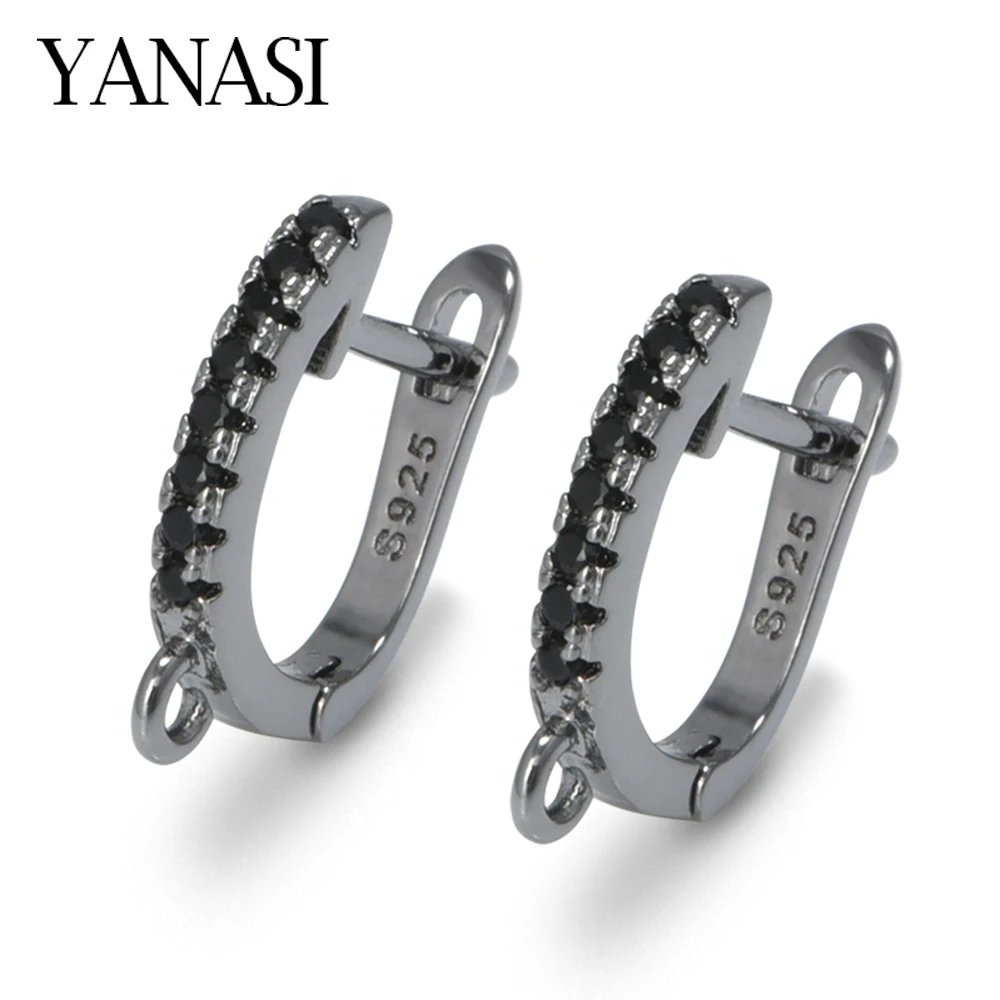 1 Pair Gun Black / Rhodium Plated Black Zircon Earring Hooks Jewellery Accessories Diy Earring Making Supplies Wholesale