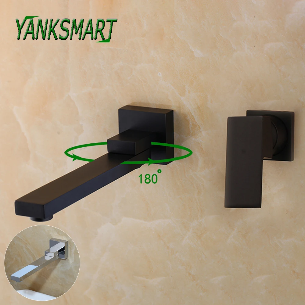 

Матовый черный смеситель для ванной комнаты YANKSMART, настенный хромированный смеситель для раковины и ванны, Torneira с поворотным изливом 180, смеситель для туалетного столика, кран для воды