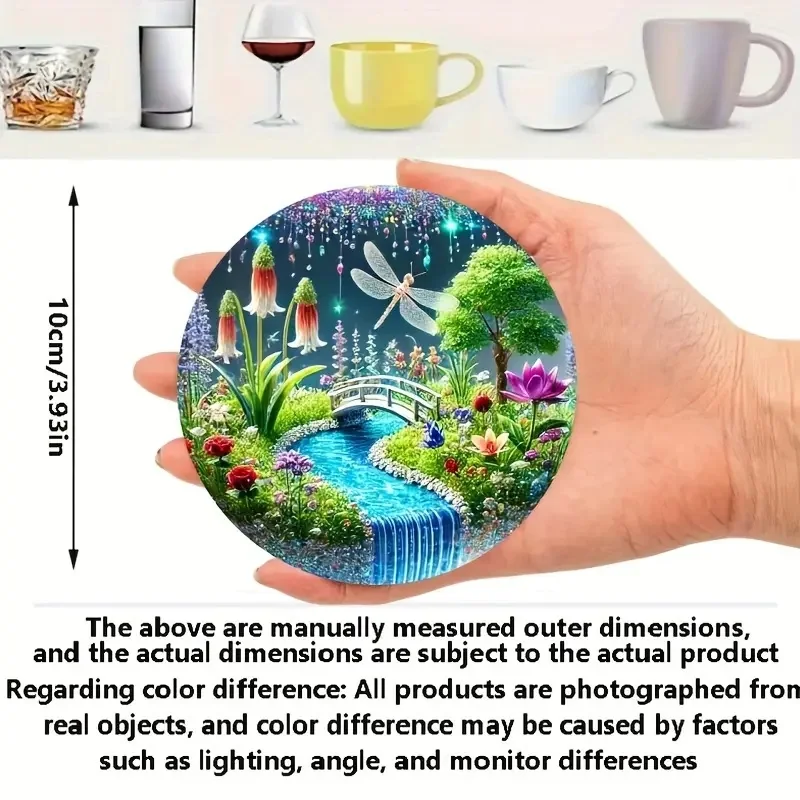 6 Pieces/Set of Dreamy Landscape Patterned Wooden Anti-Slip Coasters, Suitable for Home Office and Theme Party Decoration