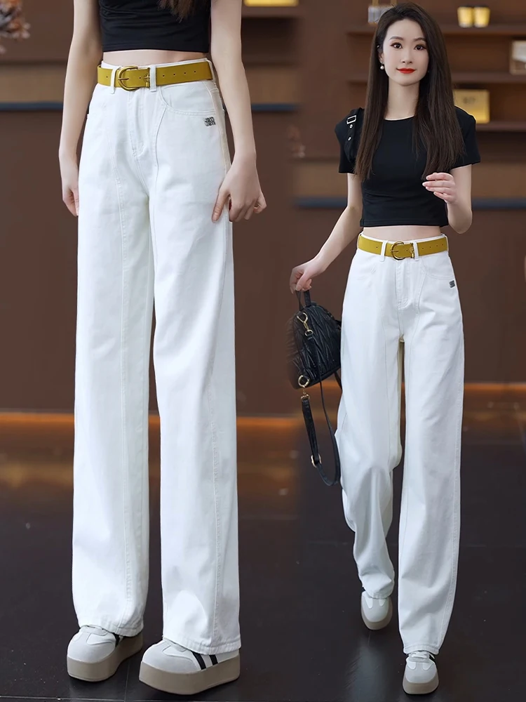 

Slim Fit Wide Leg Denim Banana Pants Women Summer Thin Cotton Casual Straight Cut Trousers High Waist Korean Style Commute Wind