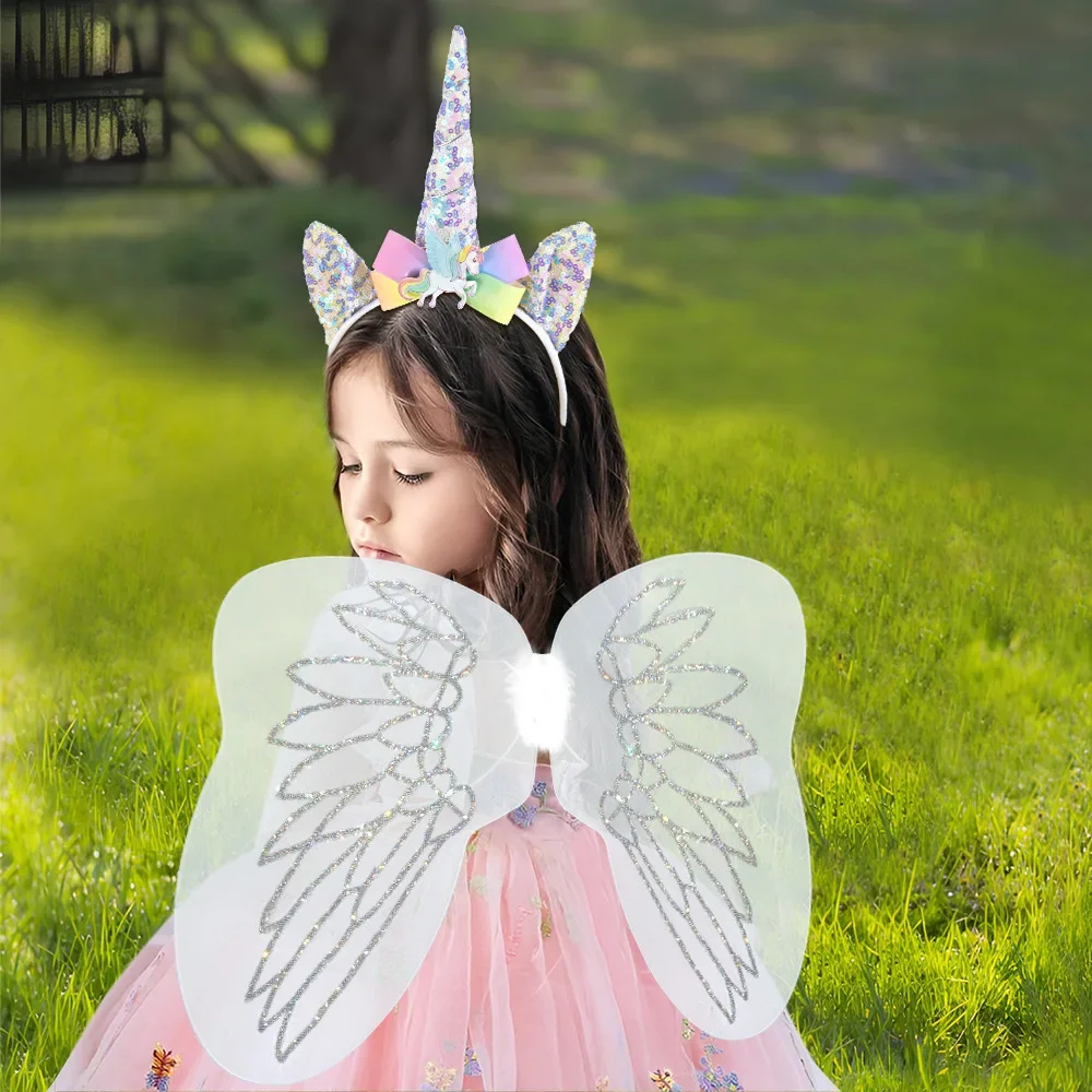 

Unicorn Headband and Wings for Girls Fairy Wings Princess Costume Dress Up Birthday Party Unicorns Gifts for Girls Easter Outfit