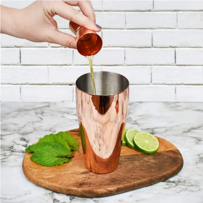 6Pcs Rose Gold Finished Stainless Steel Cocktail Shaker Bar Kit Minimal Mixology Tools For Wedding Bar Table Center Decor Gift