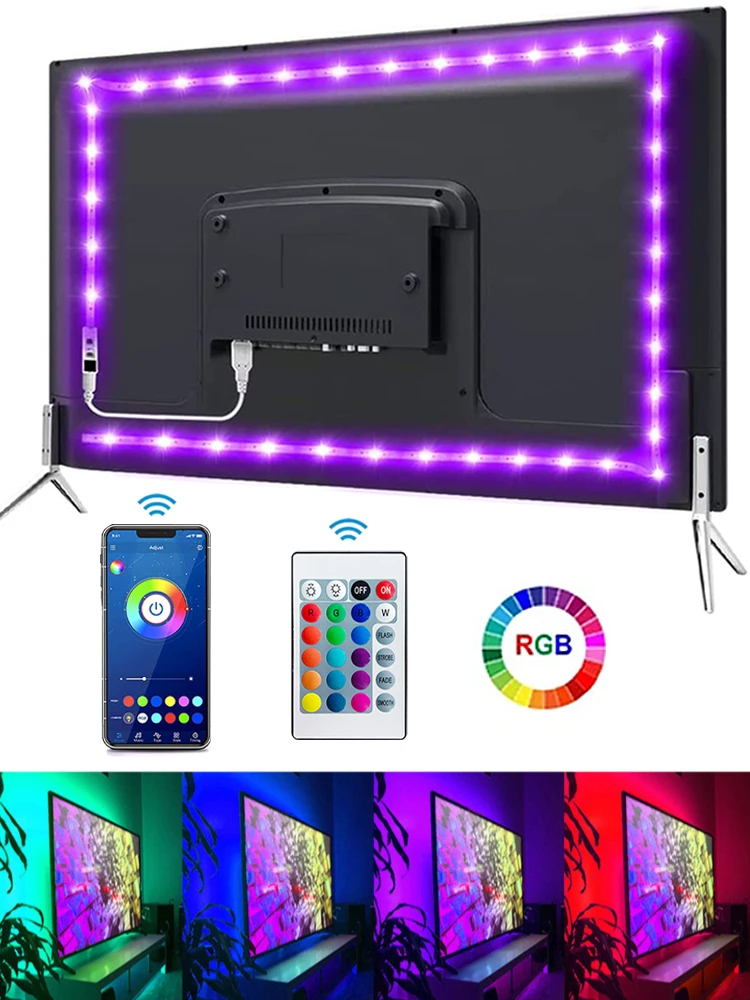 Luzes de tira led controle bluetooth rgb luzes led para tv usb 5v fita led para tv backlight sala