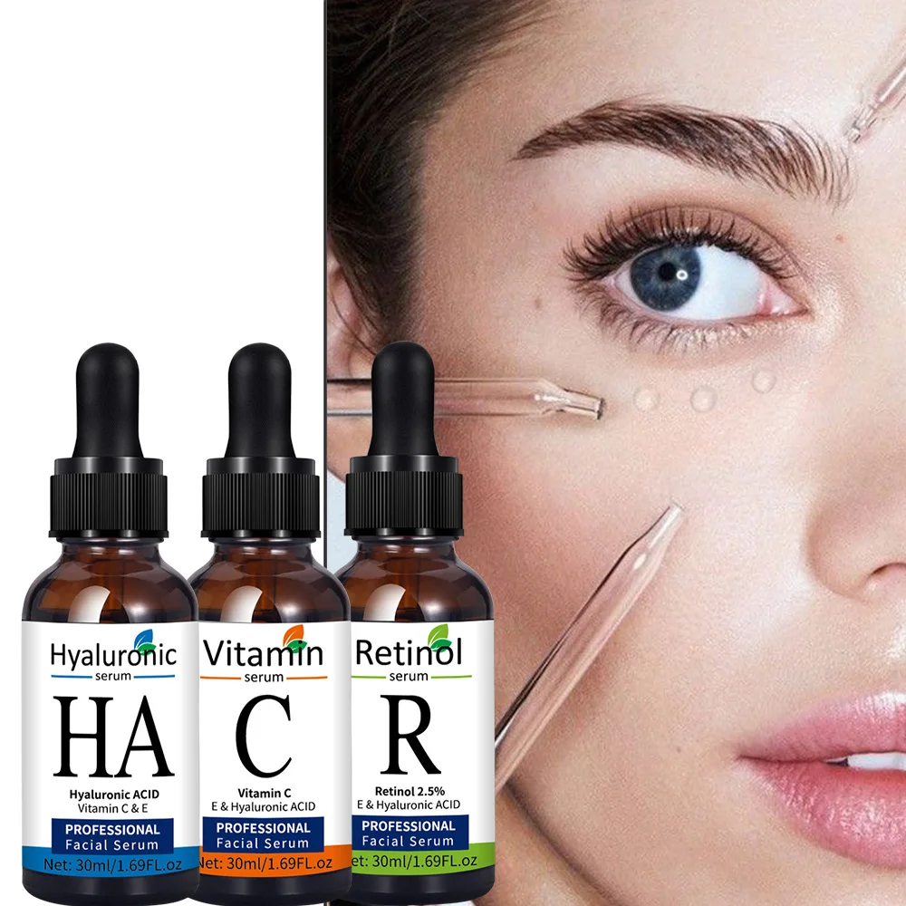 Retinol VC Hyaluronic Acid Facial Serum Set Anti-Aging Whitening  Brightening Skin Moisturizing Skin All-Around Serum  30ML 3PCS