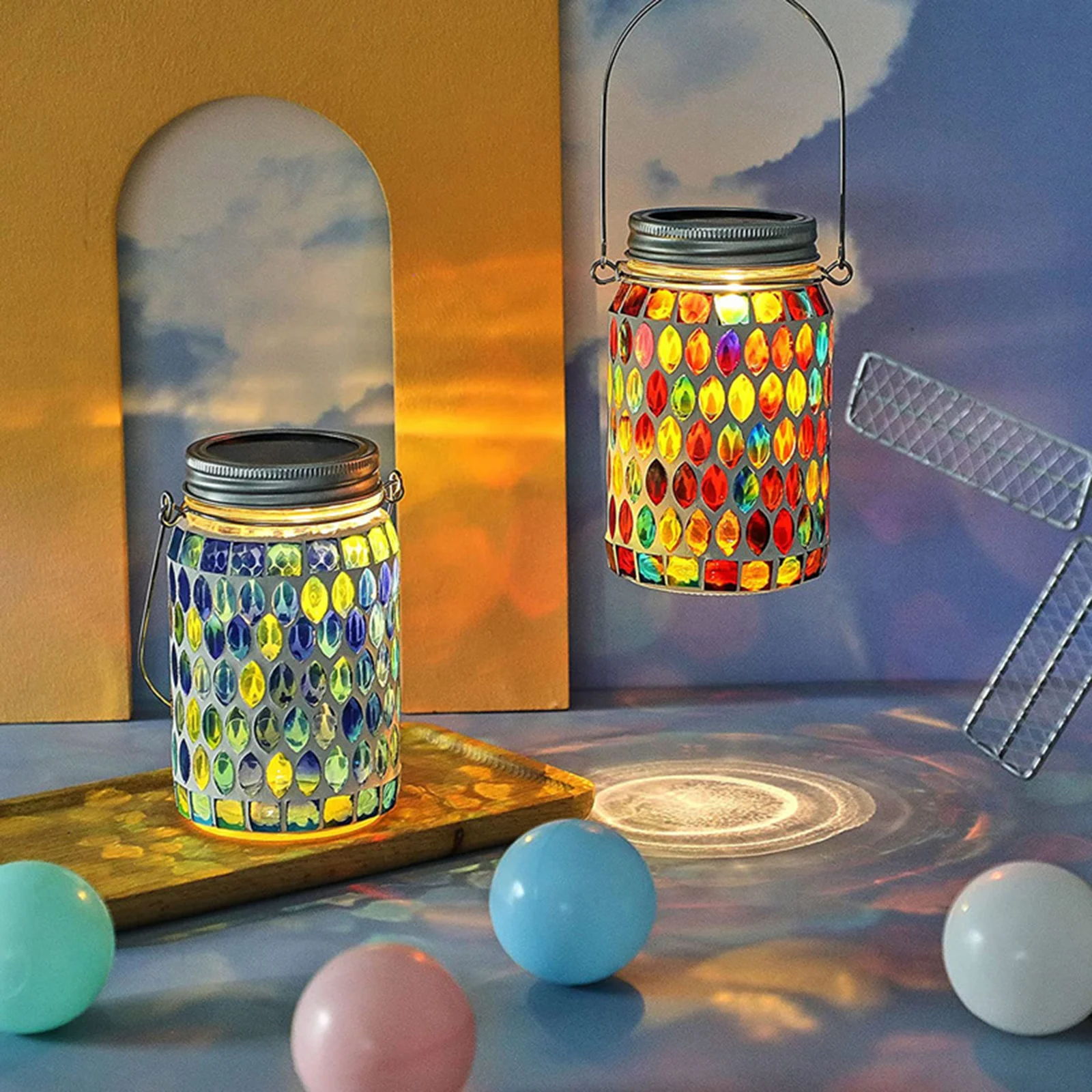 

Solar Hanging Mosaic Jar Lantern Outdoor Decorative Garden Light Waterproof Pathway Lamp for Lawn Yard Patio Landscape Decor