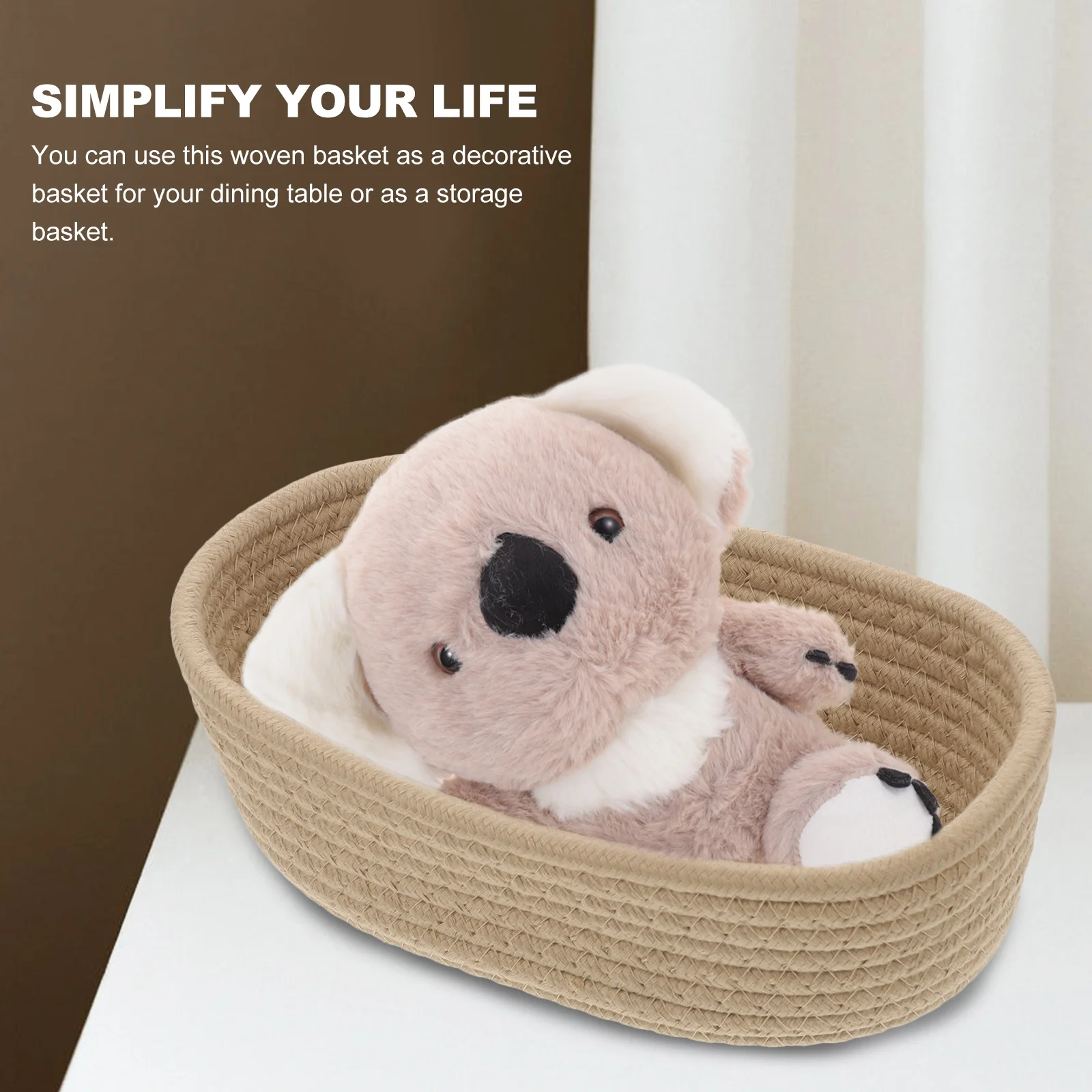

Woven Storage Basket Cotton Material Compact Size for Dressing Table Desk Dining Room Decorative Utility Basket