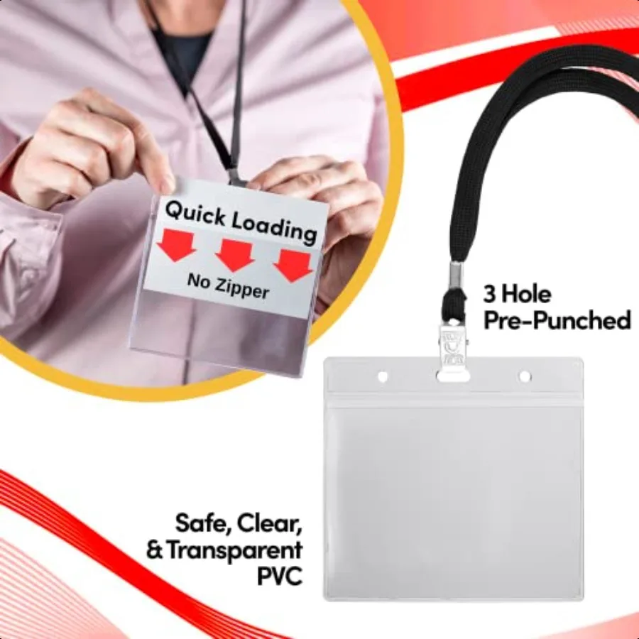330 pcs Make 110 Name Tag Holders with Lanyards and White Insert Cards Quick Load No Zipper Badge Protector ID Holder Heavy Dut
