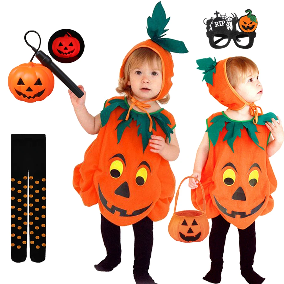 

Boys Girls Pumpkin Halloween Costume Vestidos Carnival Party Children Romper Clothes Toddler Baby Cosplay Outfit